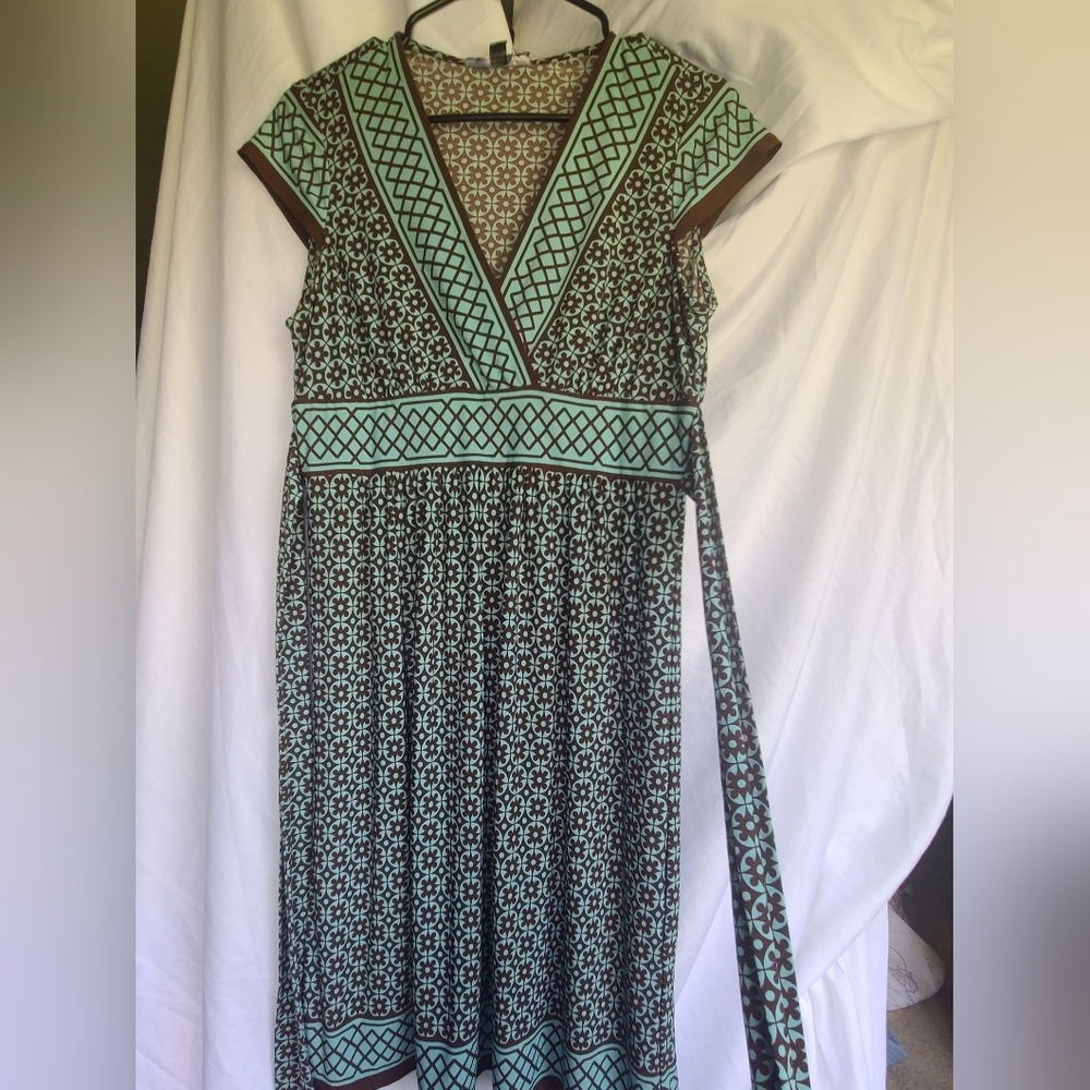 City Triangles Green And Brown Wrap Dress With Belt